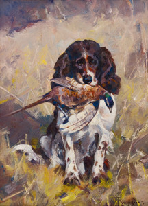 Art Prints of Spaniel, Dickey with Pheasant by Carl Rungius