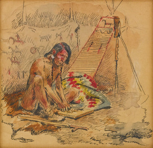 Art Prints of Indian Preparing a Pipe by Charles Marion Russell