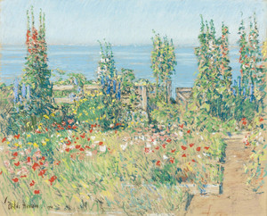 Art Prints of Hollyhocks, Isle of Shoals by Childe Hassam