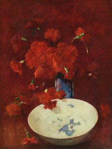 Art Prints of Red Carnations and Delft by Emil Carlsen