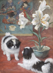 Art Prints of Two Japanese Chin in an Interior by Frances Fairman