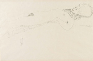 Art Prints of Naked Girl with Ruff Lying by Gustav Klimt