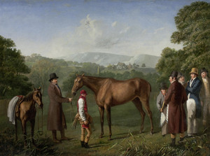 Art Prints of Bay Racehorse and a Trainer in an Landscape by Jacques-Laurent Agasse