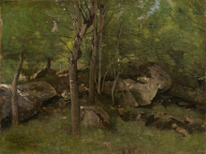 Art Prints of Rocks in Forest Fontainebleau by Camille Corot
