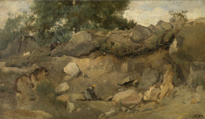 Art Prints of Stone Mines Fontainebleau by Camille Corot