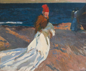Art Prints of Gathering the Sail, Valencia Beach by Joaquin Sorolla y Bastida