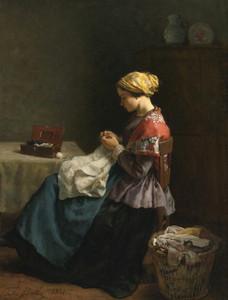 Art Prints of Woman Sewing by Jules Breton