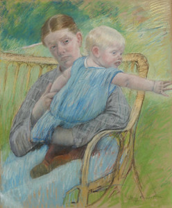 Art Prints of Mathilde Holding a Baby Who Reaches Out to Right by Mary Cassatt