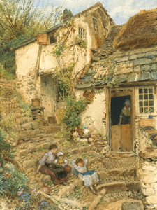 Art Prints of Young Girls Resting on the Steps by Myles Birket Foster