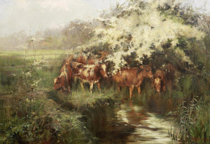 Art Prints of Calves Under Hawthorn Blossom by Philip Eustace Stretton