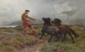 Art Prints of A Ghillie and Two Shetland Ponies in a Misty Landscape by Rosa Bonheur
