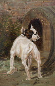Art Prints of A Bulldog by a Kennel by Thomas Blinks