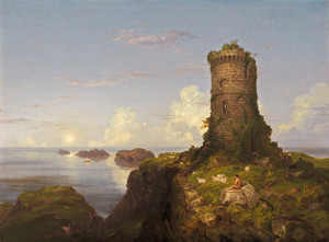 Art Prints of Italian Coast Scene with Ruined Tower by Thomas Cole
