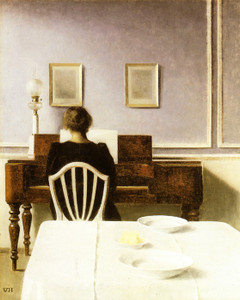 Art Prints of Interior with a Girl at the Clavier by Vilhelm Hammershoi