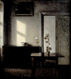 Art Prints of Interior with Potted Plant on Card Table by Vilhelm Hammershoi