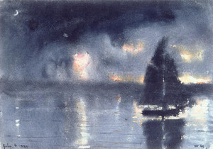 Art Prints of Sailboat and Fourth of July Fireworks by Winslow Homer