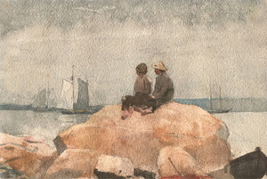 Art Prints of Two Boys Watching Schooners by Winslow Homer