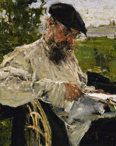 Art prints of Reading the Newspaper, the Artist's Father, 1916 by Nicolai Fechin