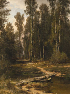 Art prints of At the Edge of a Birch Grove (Bridge to a Lumbering Site) by Ivan Shishkin