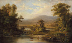 Art prints of Landscape with Cows Watering in a Stream by Robert S. Duncanson