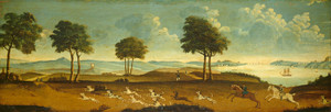 Art Prints of Hunting Scene with a Harbor by 18th Century American Artist