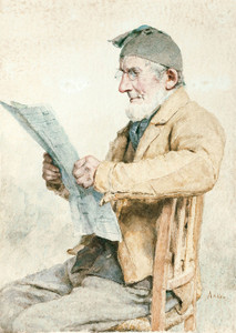 Art Prints of Farmer Reading from the Newspaper by Albert Anker