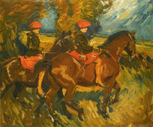 Art Prints of Rosie and Hazel Buxton and Dunston Harriers by Alfred James Munnings