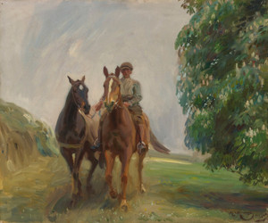 Art Prints of Shrimp Leading Two Hunters by Alfred James Munnings