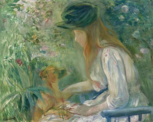 Art Prints of Girl with Dog by Berthe Morisot