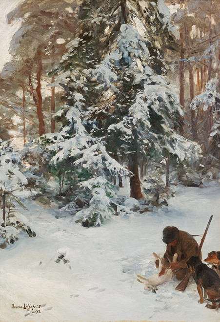 Art Prints of Winter Landscape with Hunter and Dogs by Bruno Liljefors