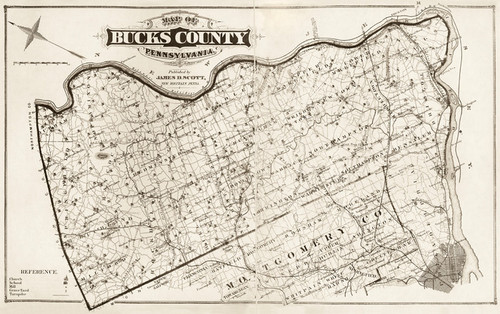 Art Prints of Bucks County Map Neutral, Bucks County Vintage Map