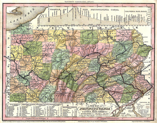 Art Prints of Pennsylvania in Color, Bucks County Vintage Map