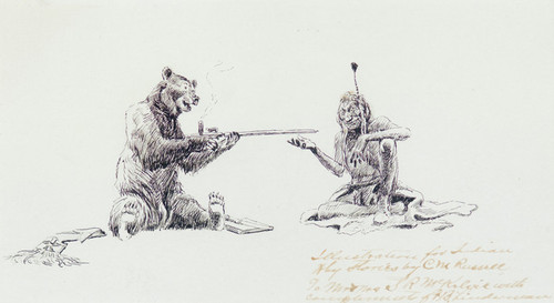 Art Prints of Bear and Indian Smoking Pipe by Charles Marion Russell