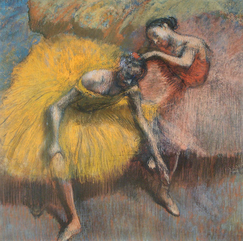 Art Prints of Two Dancers and Yellow Roses by Edgar Degas