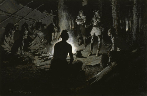Art Prints of French Explorers Council with the Indians by Frederic Remington