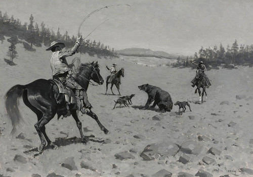 Art Prints of The Bear at Bay Roping a Grizzly by Frederic Remington