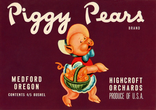 Art Prints of 022 Piggy Pears, Fruit Crate Labels