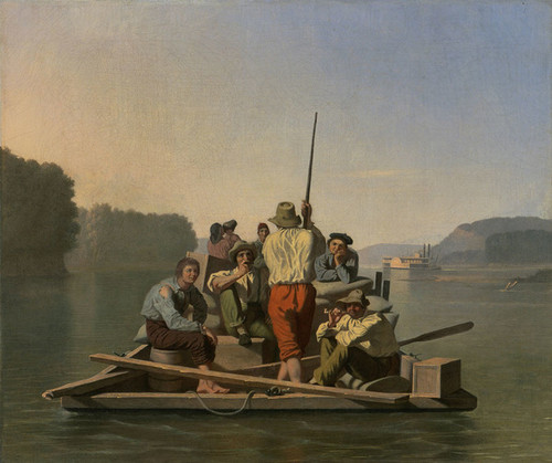 Art Prints of Lighter Relieving a Steamboat Aground by George Caleb Bingham