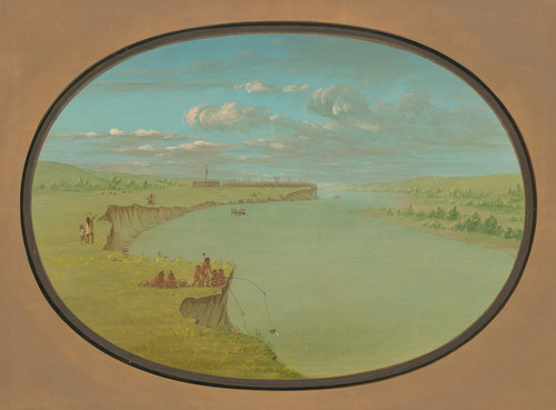 Art Prints of Mandan, a Distant Village by George Catlin