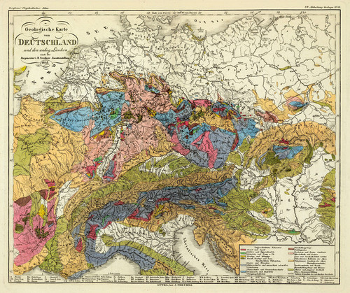 Art Prints of Geological Map of Germany, 1843 (2515039) by Heinrich Berghaus