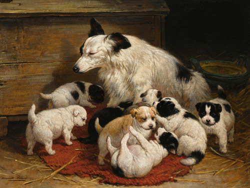 Art Prints of A Dog and Her Puppies by Henriette Ronner Knip