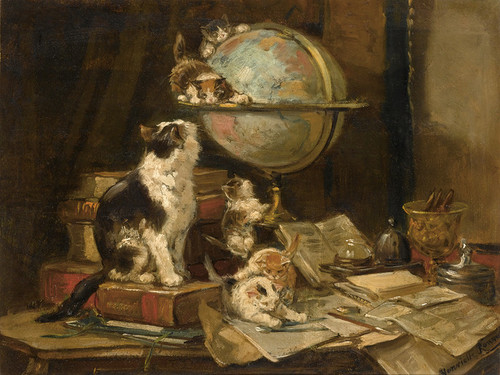 Art Prints of Playful Kittens in a Study by Henriette Ronner Knip