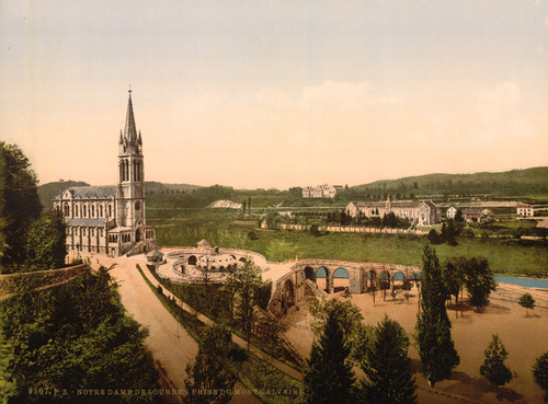 Art Prints of Notre Dame from Mount Calvary, Lourdes, Pyrenees, France (387552)