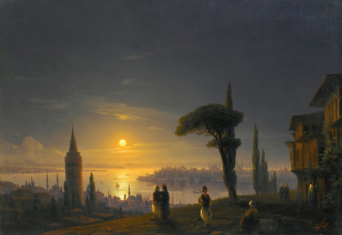 Art Prints of Galata Tower by Moonlight by Ivan Konstantinovich Aivazovsky