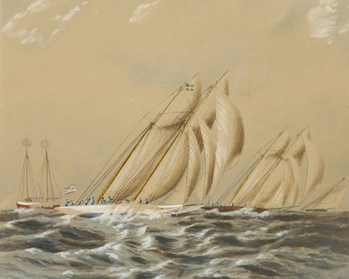 Art Prints of Schooners Rounding Sandy Hook Lightship by James Edward Buttersworth