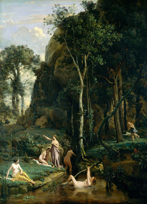 Art Prints of Diana and Actaeon or Diana Surprised in the Bath by Camille Corot