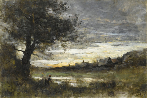 Art Prints of Setting Sun, Normandy by Camille Corot