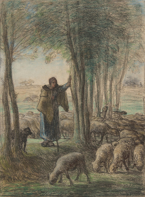 Art Prints of A Shepherdess and Her Flock by Jean-Francois Millet