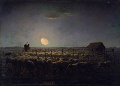 Art Prints of The Sheepfold, Moonlight by Jean-Francois Millet