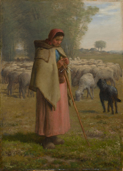Art Prints of Young Girl Guarding Her Sheep by Jean-Francois Millet